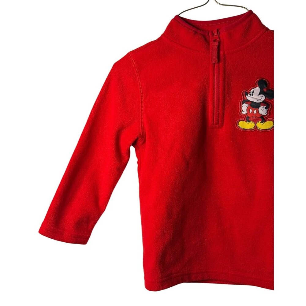 Disney Mickey Mouse Kids SZ 4 Red Fleece Pullover 1/4 Zip‎ Sweatshirt Casualwear